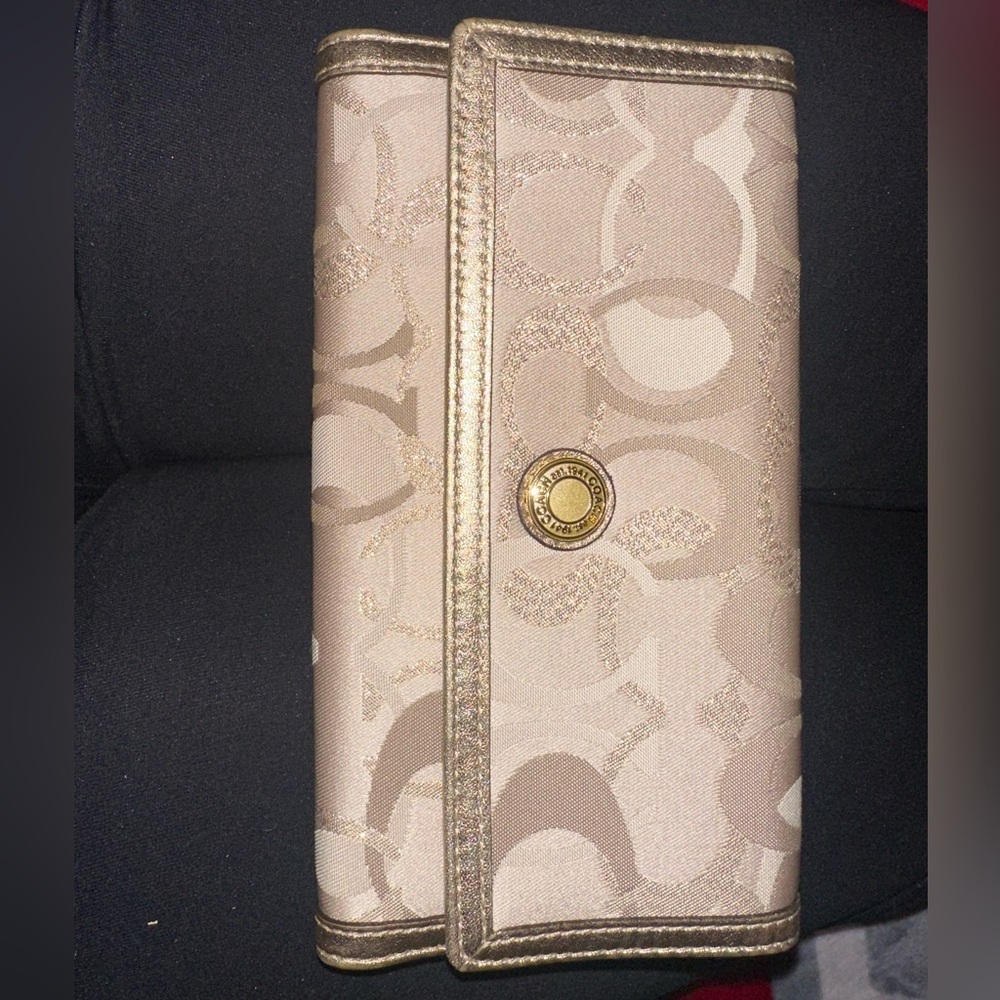 Coach Beige Signature Wallet with Gold Trim